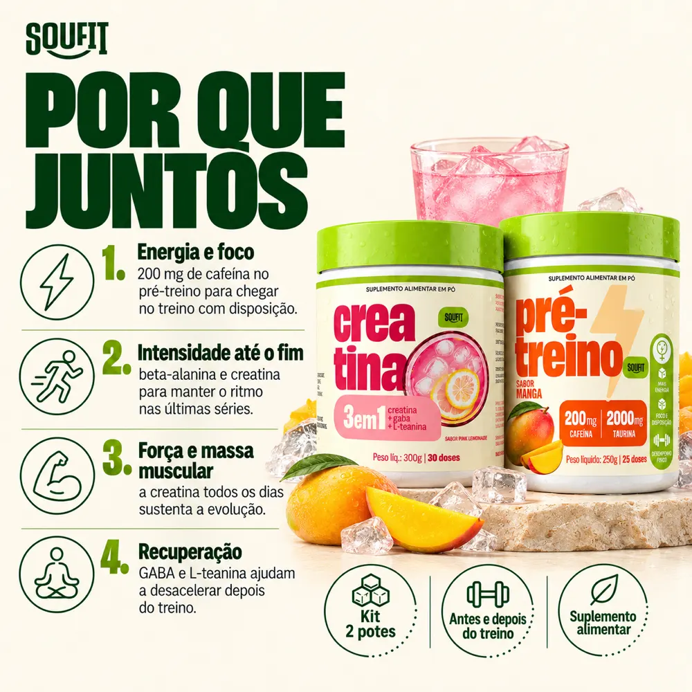 Kit Creatina 3 em 1 + Pré Treino
