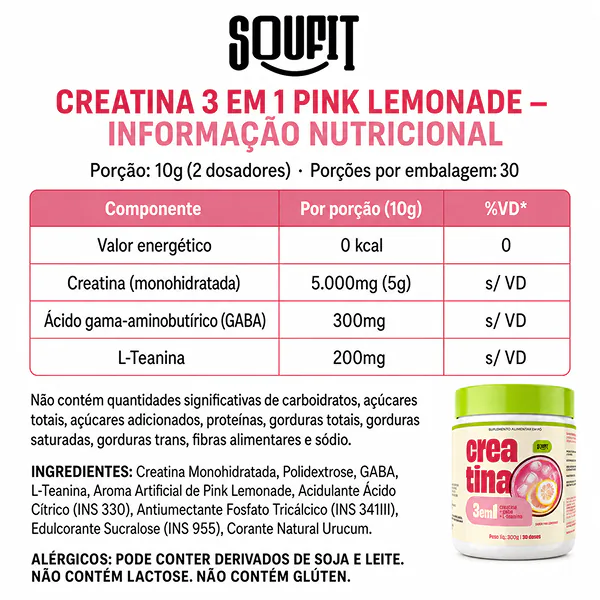 Creatina 3 em 1 - Pink Lemonade