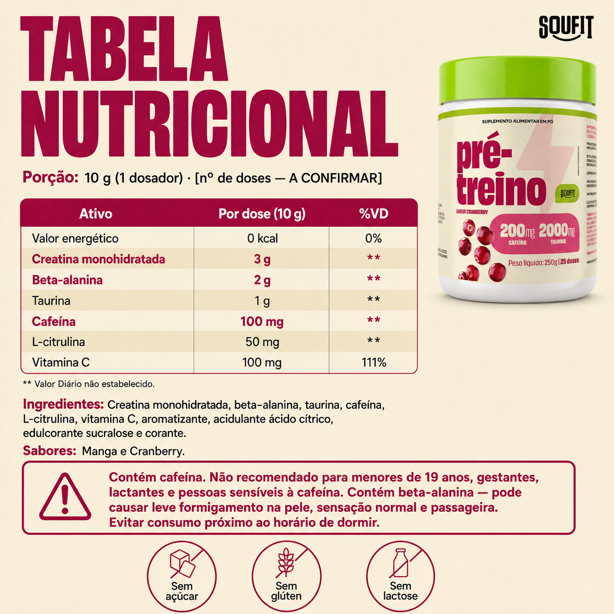 Pré-Treino Sabor Cranberry 250g