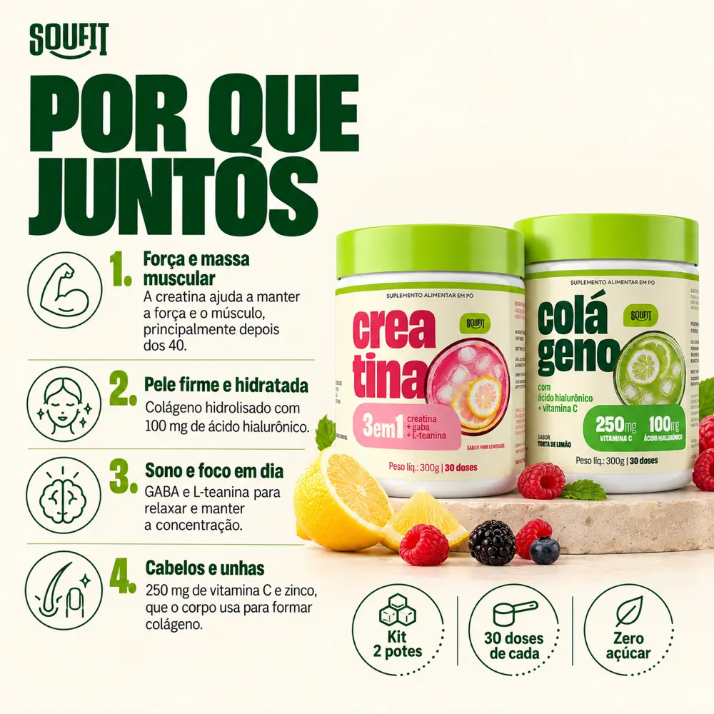 Kit Creatina 3 em 1 + Colágeno com Ácido Hialurônico