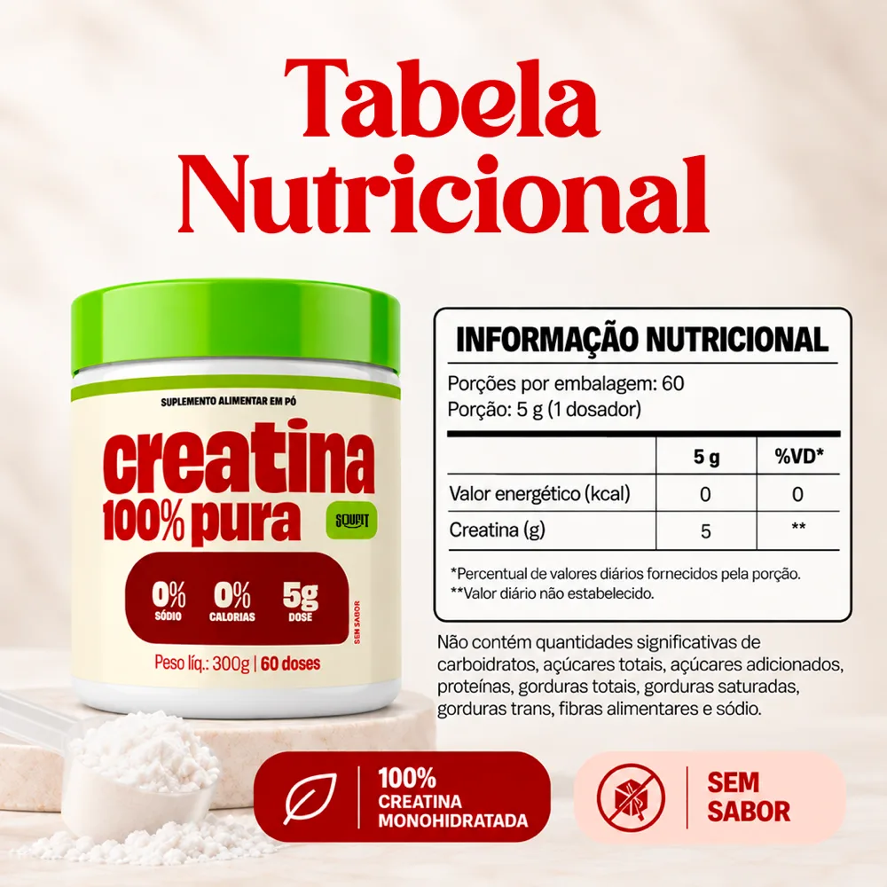 Creatina 100% Monohidratada Pura 300g - Sem sabor