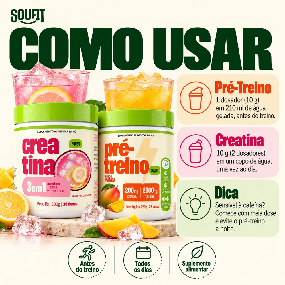 Kit Creatina 3 em 1 + Pré Treino
