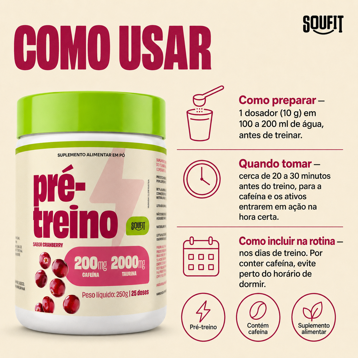 Pré-Treino Sabor Cranberry 250g
