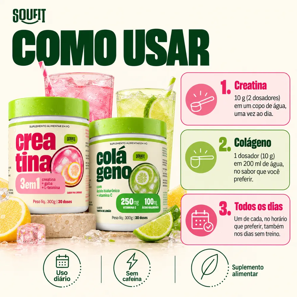 Kit Creatina 3 em 1 + Colágeno com Ácido Hialurônico