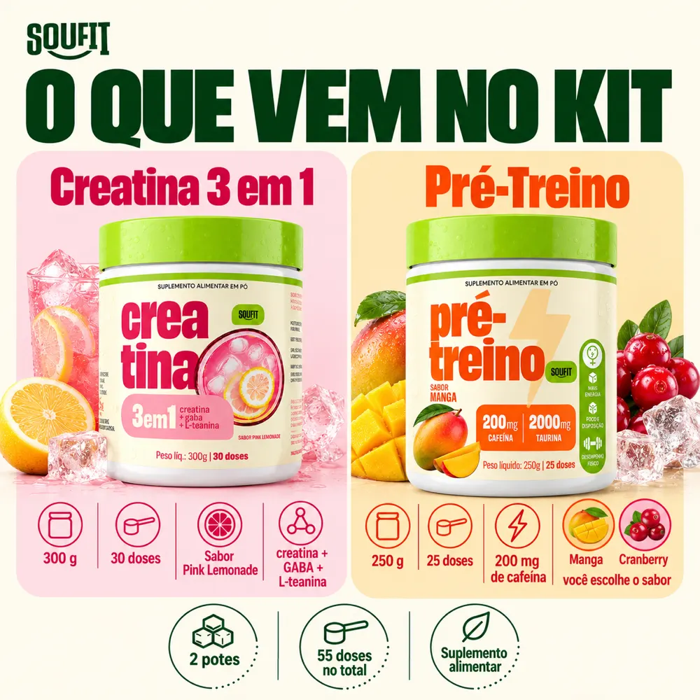 Kit Creatina 3 em 1 + Pré Treino