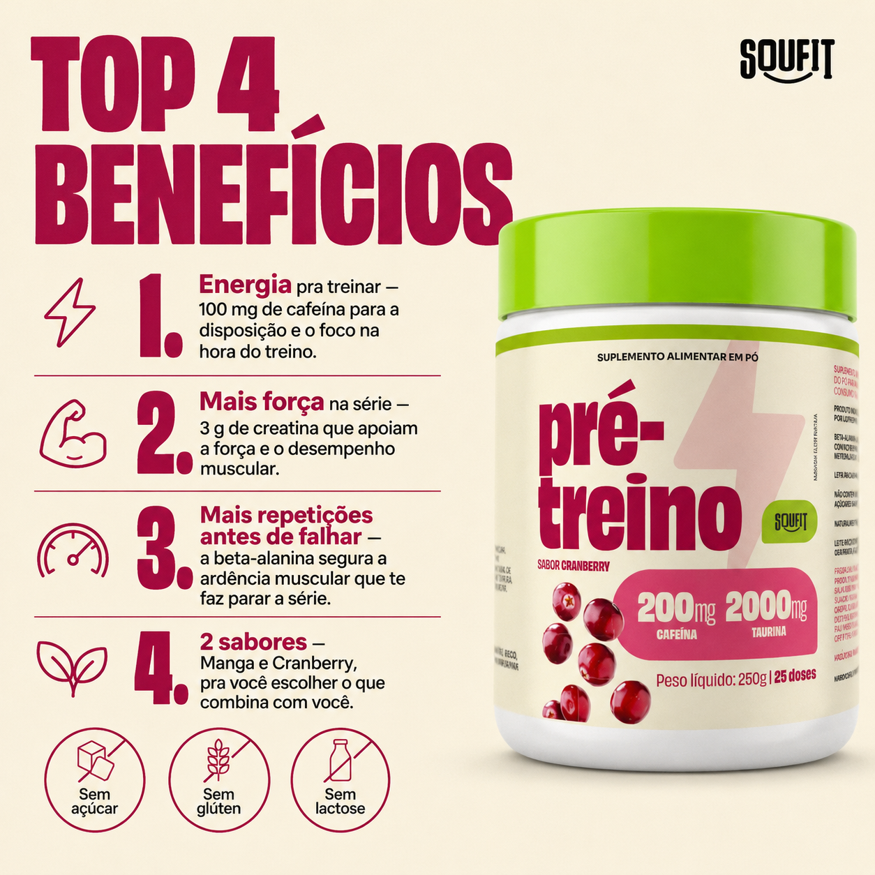 Pré-Treino Sabor Cranberry 250g