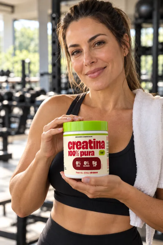 Mulher na academia segurando a Creatina 100% Pura Soufit