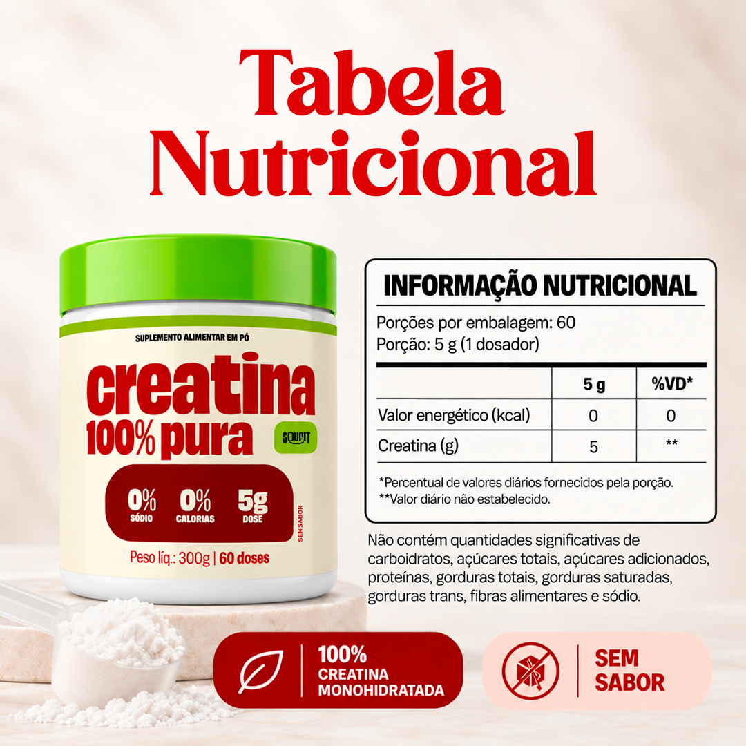 Creatina 100% Monohidratada Pura 300g - Sem sabor