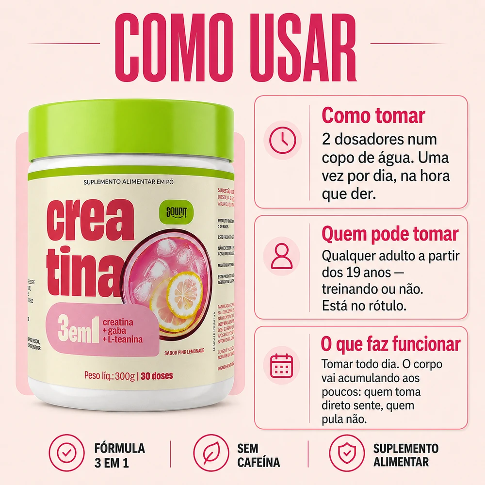 Creatina 3 em 1 - 300g (30 Dias) com Gaba e L-teanina sabor Pink Lemonade